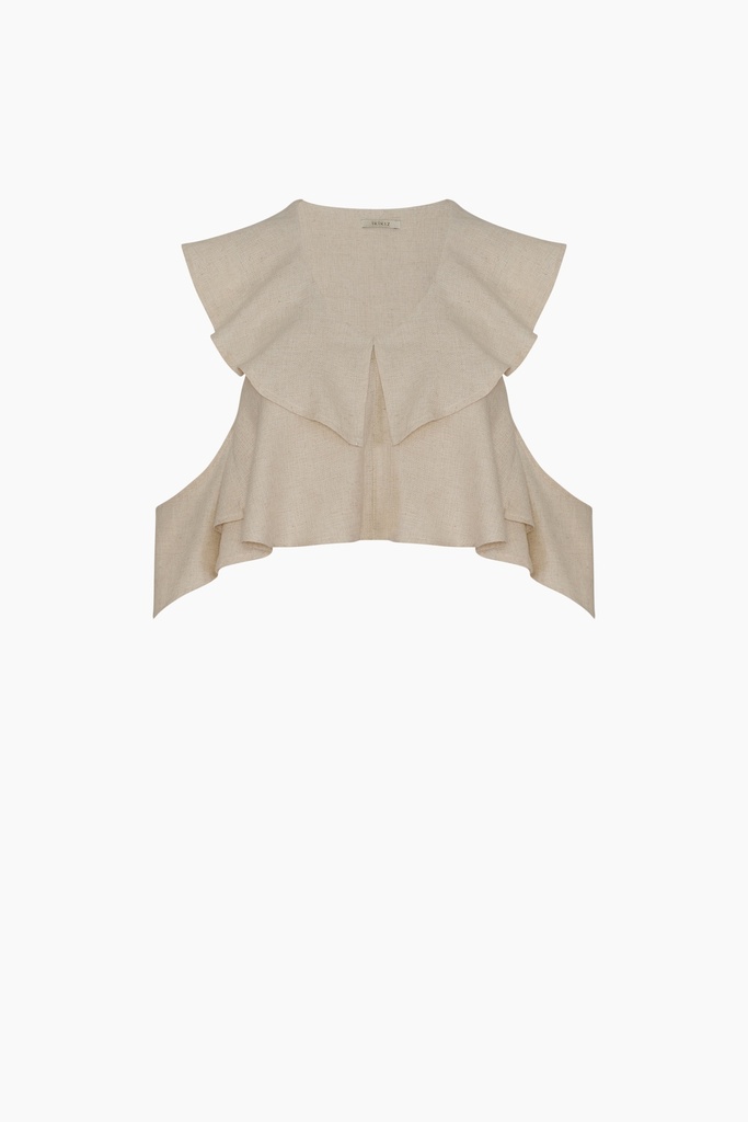TU-NATURAL LINEN FRILLED BLOUSE