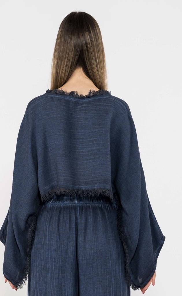 TU-LINEN NAVY CROP BLOUSE