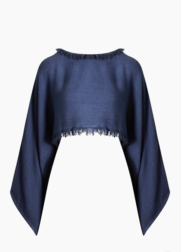 TU-LINEN NAVY CROP BLOUSE