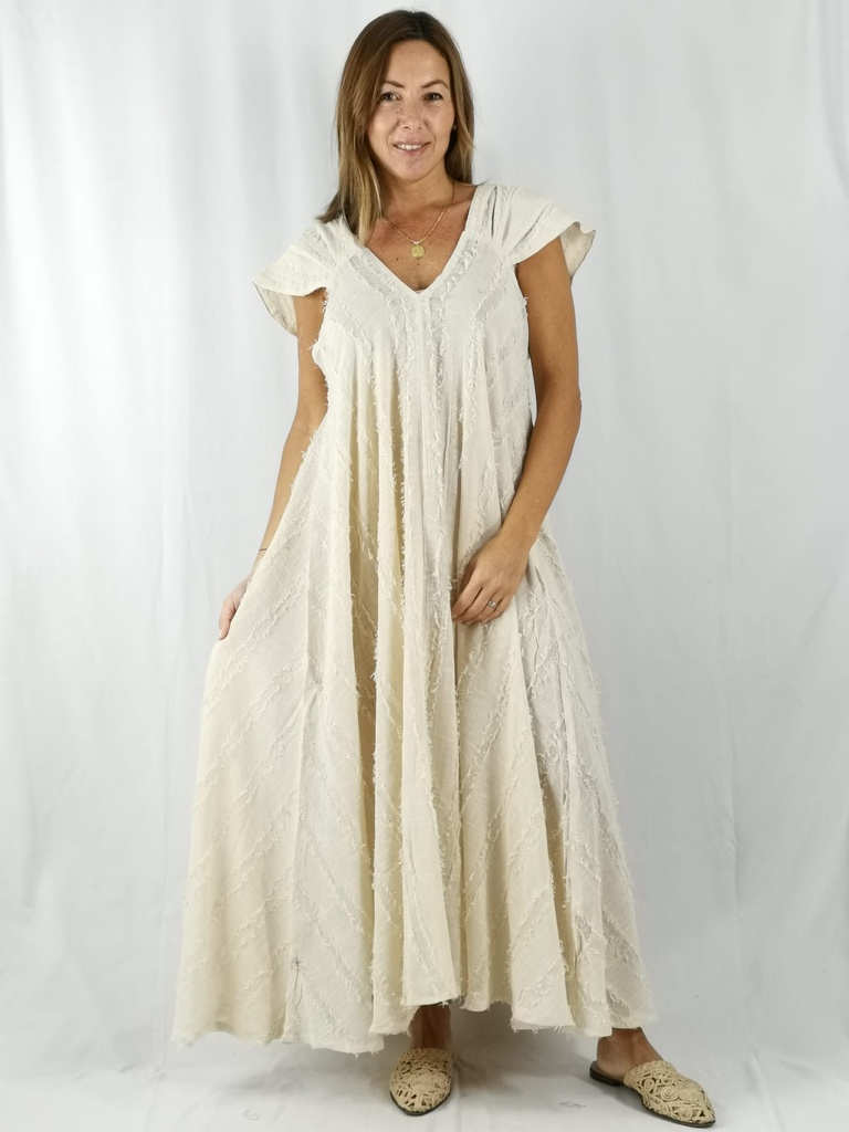 ZOE-JHANA-V NECK MAXI DRESS (BEIGE)