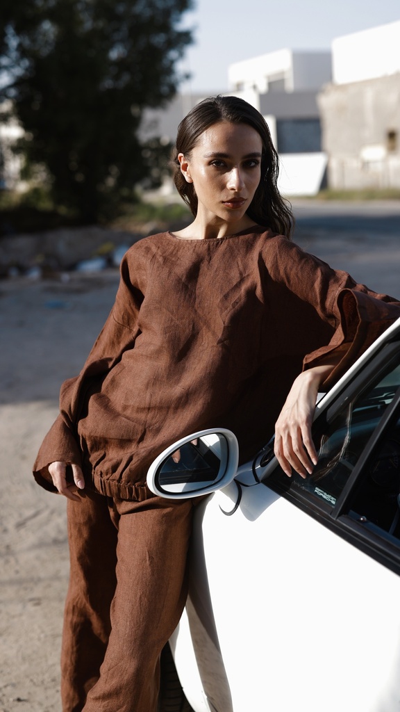 07-LOOSE FIT BROWN LINEN SET