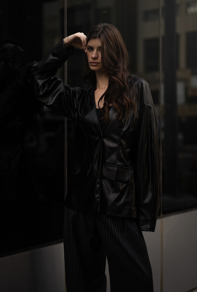 FW-29-BLACK LEATHER BLAZER