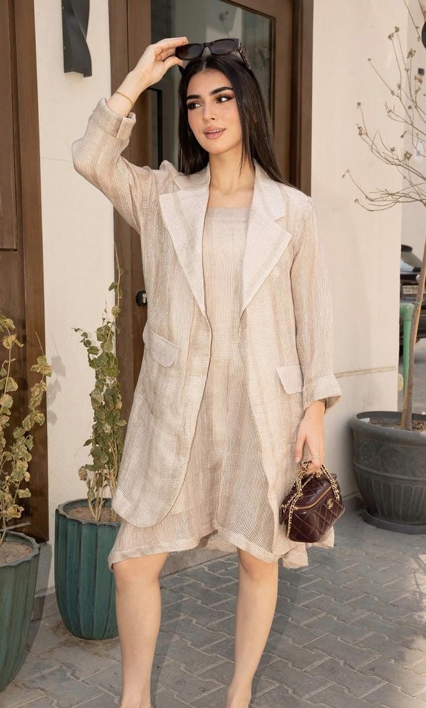 S26-D2-BEIGE PAIRED LONGLINE BLAZER (S)