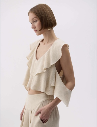 TU-NATURAL LINEN FRILLED BLOUSE