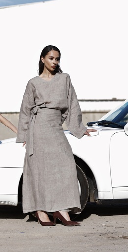 07-GREY LINEN BLOUSE & WRAP SKIRT
