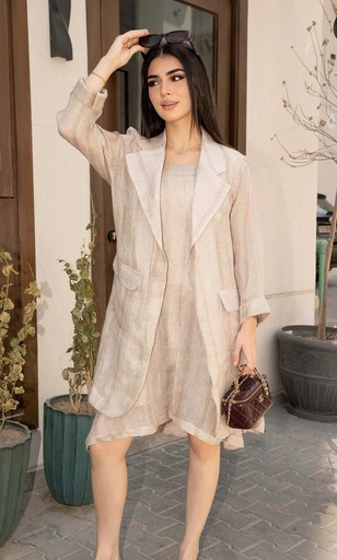 S26-D2-BEIGE PAIRED LONGLINE BLAZER